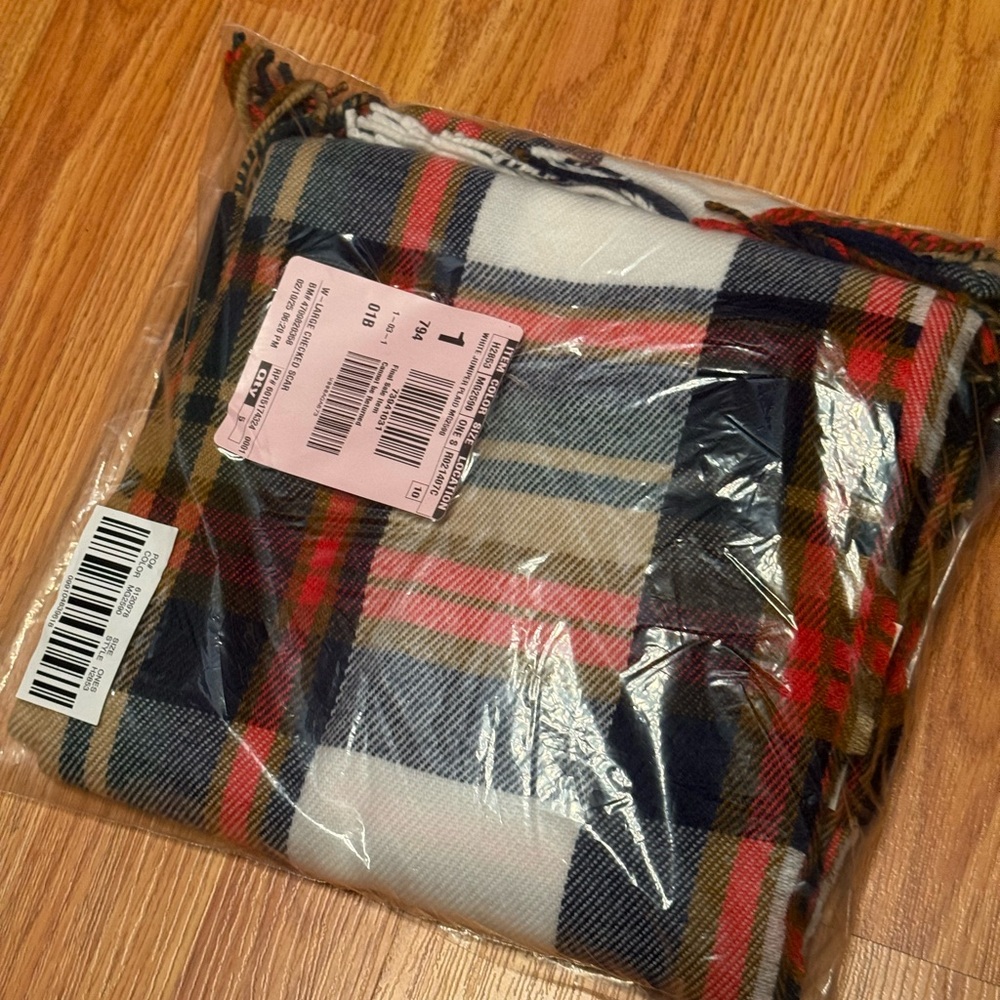 JCrew Unisex Plaid Scarf with Multicolor Stripes
